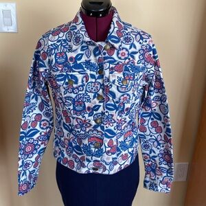 BODEN WOMEN'S FLORAL MULTICOLOR COTTON DENIM JACKET - SIZE US 6, NEW